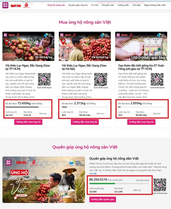Chi trong 20 ngay, hon 75 tan vai thieu da duoc ban qua MoMo
