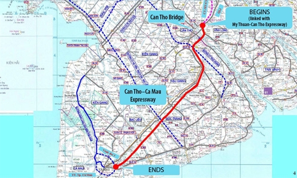 A map of the Can Tho – Ca Mau Expressway in the Mekong Delta region. Photo by VnExpress/Cuu Long.
