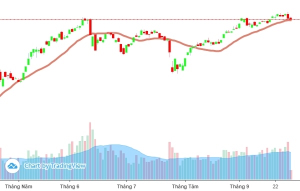 Đường trung bình di động MA20 đang là ngưỡng hỗ trợ cho VN-Index. Ảnh: FireAnt. 