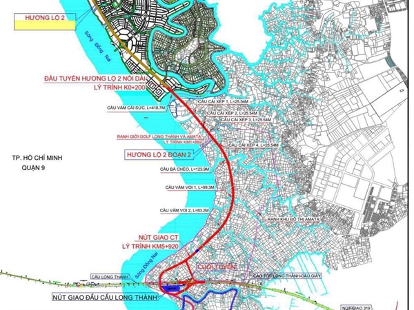 Bản đồ kết nối tuyến giao thông huyết mạch Hương lộ 2 và khu vực