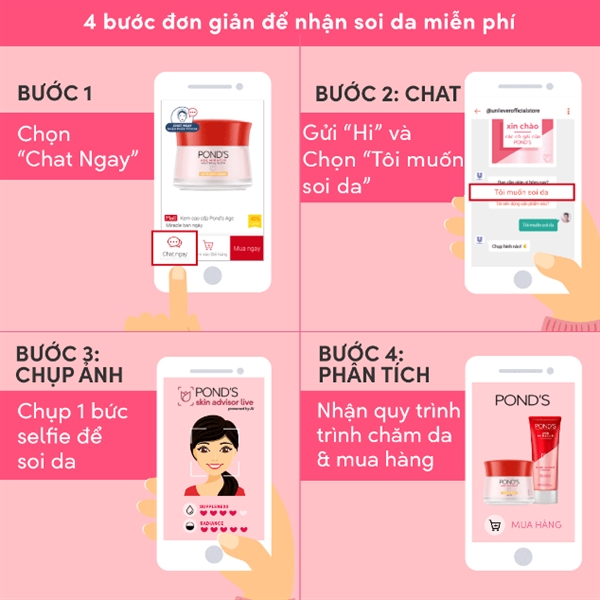 Công cụ chatbot của POND’S độc quyền trên Shopee hỗ trợ người dùng soi da miễn phí chỉ với 4 bước đơn giản