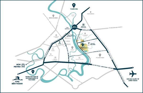 Từ Đô thị sinh thái thông minh Aqua City chỉ mất 20 phút để kết nối về sân bay Long Thành tương lai.