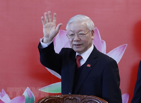 Đồng chí Tổng Bí thư, Chủ tịch nước Nguyễn Phú Trọng đến dự họp báo. Ảnh: TTXVN.