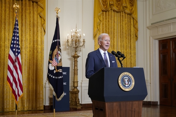 Tổng thống Biden phát biểu trong một sự kiện trực tuyến với Hội nghị An ninh Munich tại Nhà Trắng hôm 19.2. Trở lại hiệp định Paris, Mỹ đối mặt với các bước khó khăn hơn về khí hậu phía trước. Ảnh: AP.