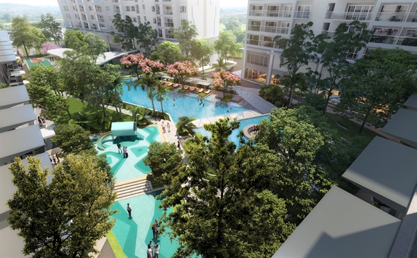 Khu hồ bơi theo tiêu chuẩn resort 5 sao trong lòng khu căn hộ Lavita Thuan An. Ảnh phối cảnh: Hưng Thịnh Land.