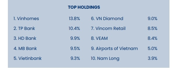 Top 10 cổ phiếu chiếm tỉ trọng cao nhất trong danh mục của PYN Elite Fund tại thời điểm cuối tháng 5.2021. Ảnh: PYN Elite Fund. 