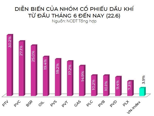 Các cổ phiếu trong ngành dầu khí đều tăng mạnh trong thời gian qua. 