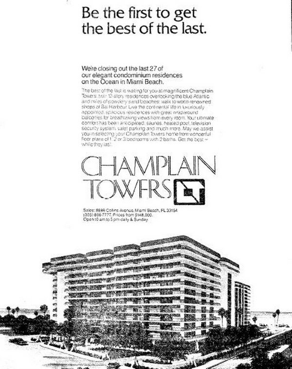 Mẫu quảng cáo từ ngày 20.7.1980, ấn bản của Miami Herald đã quảng bá tòa nhà Champlain Towers như một chung cư cao cấp, sang trọng. Ảnh: Miami Herald