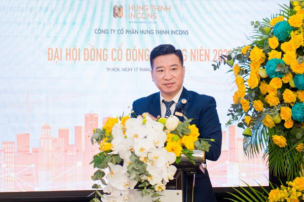 Ông Nguyễn Đình Trung - Chủ tịch HĐQT Hưng Thịnh Incons chia sẻ tại Đại hội