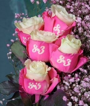 Hoa hồng trắng được nhuộm màu hồng bên ngoài và được in bằng công nghệ đặc biệt. Ảnh: Đại Việt.