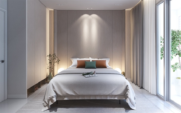 Phòng ngủ với thiết kế thoáng đạt giúp mở rộng không gian cho gia chủ