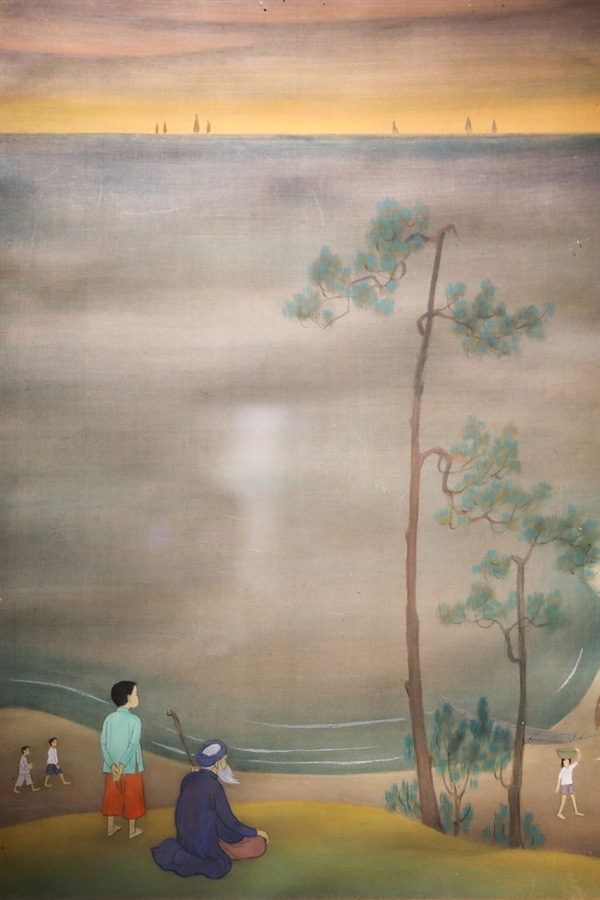 Lặng thiền, Mai Trung Thứ, mực và bột màu trên lụa, 1958