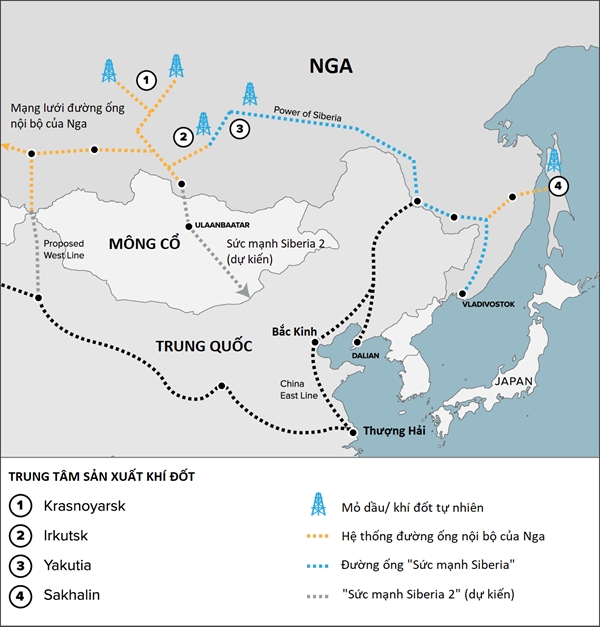 Bản đồ đường ống khí đốt khổng lồ giữa Nga và Trung Quốc. Ảnh: CNBC.