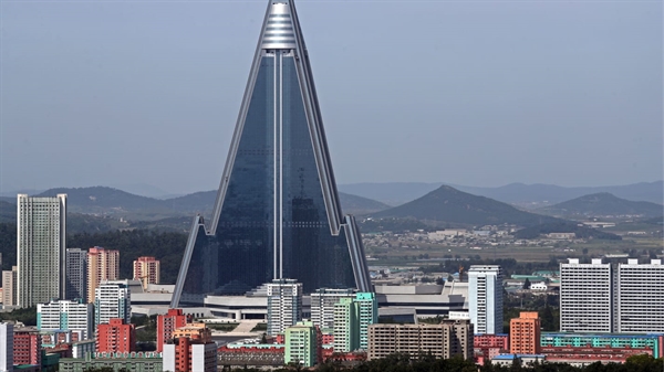 The Ryugyong Hotel in 2018. Credit: ED JONES/AFP/AFP/Getty Images