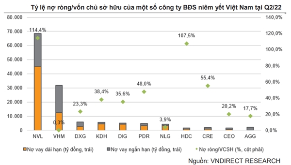 phần lớn các doanh nghiệp bất động sản niêm yết tại Việt Nam đang có cơ cấu tài chính lành mạnh vào cuối quý II/2022, với tỉ lệ D/E trung bình chỉ 0,3-0,4x 