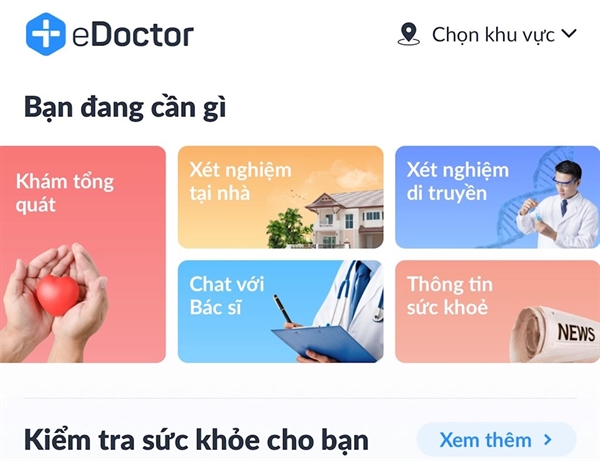  eDoctor, một nền tảng kết hợp với đối tác để tạo ra nhiều dịch vụ, mà trong đó dịch vụ y tế tại nhà, tư vấn từ xa, chọn và đặt lịch thăm khám.