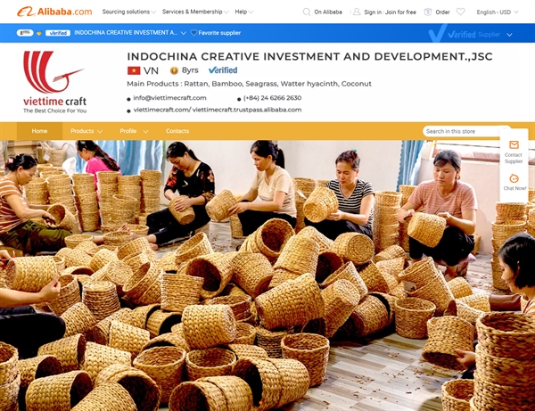 Sản phẩm mây tre đan thủ công mỹ nghệ Việt trên nền tảng thương mại điện tử B2B Alibaba.com. 