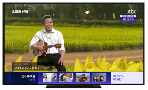 Xinapse ứng dụng giọng nói ảo AI tái tạo giọng nói của cố Tổng thống Hàn Quốc Park Chung-hee truyền thông điệp đến giới trẻ trong chương trình phát sóng kiểm phiếu bầu cử tổng thống lần thứ 20 của JTBC