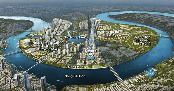 Khu đô thị mới Thủ Thiêm có tổng diện tích 657 ha được bao bọc bởi sông Sài Gòn và có vị trí đối diện quận 1.