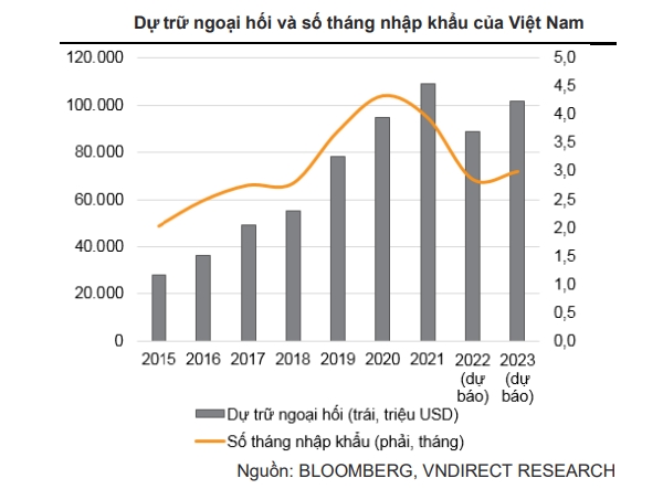 Trong 10 tháng đầu năm 2022, Ngân hàng Nhà nước đã phải bán một lượng lớn dự trữ ngoại hối để ổn định tỉ giá (ước ~20% dự trữ ngoại hối). Điều này đã khiến dự trữ ngoại hối của Việt Nam giảm xuống dưới mức khuyến nghị của Quỹ Tiền tệ Quốc tế (IMF) khi về mức thấp hơn 3 tháng nhập khẩu.