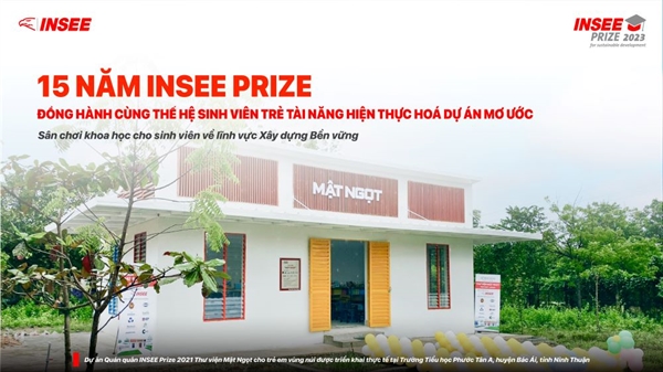 Thư viện Mật Ngọt – dự án quán quân INSEE Prize 2021 được hiện thực hóa vào năm 2022 tại Trường Tiểu học Phước Tân A, huyện Bác Ái, tỉnh Ninh Thuận