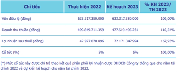 Chỉ tiêu kinh doanh của Công ty trong năm 2023. Nguồn: SKG