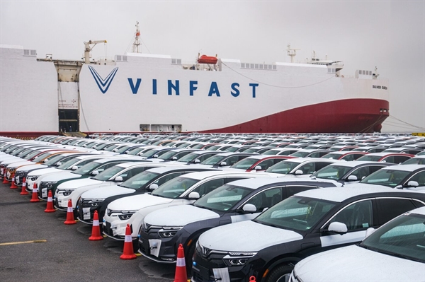 VinFast's VF 8 electric SUVs bound for shipment from Haiphong. Photo by Linh Pham/Bloomberg.