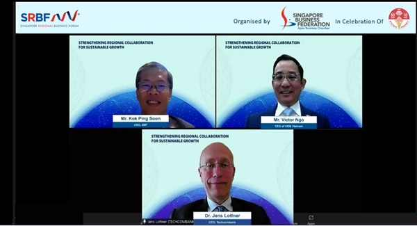 Các diễn giả họp báo trực tuyến giới thiệu về Diễn đàn Doanh nghiệp Khu vực Singapore lần thứ 7. Ảnh: TL.
