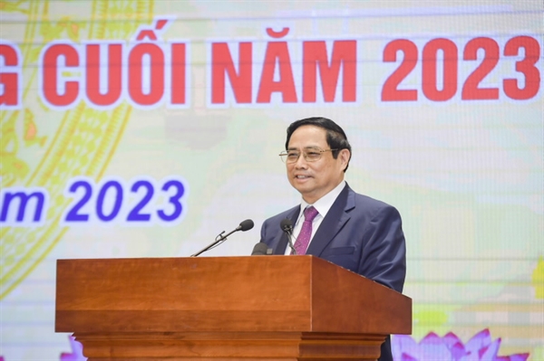 Thủ tướng Chính phủ Phạm Minh Chính phát biểu chỉ đạo tại Hội nghị. Ảnh: NHNN. 