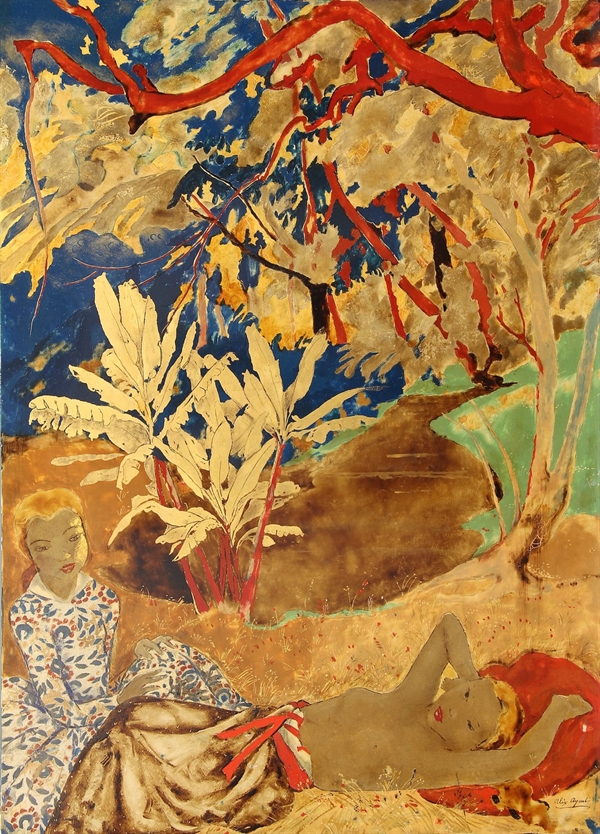 Alix Aymé, Mon jardin à Hanoi Lacquer on panel, 1939, 70 x 50 cm