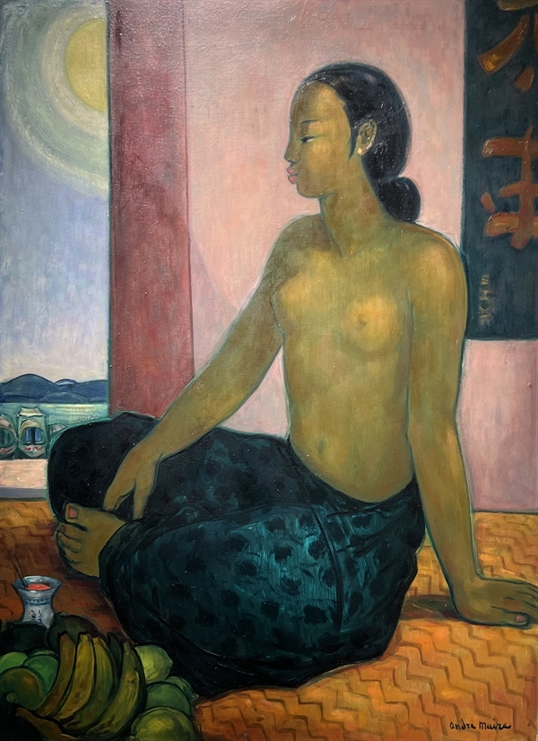 André Maire, Thiếu nữ Việt Nam ngồi nghỉ Oil on panel, circa 1950s-1960s, 99 x 72 cm