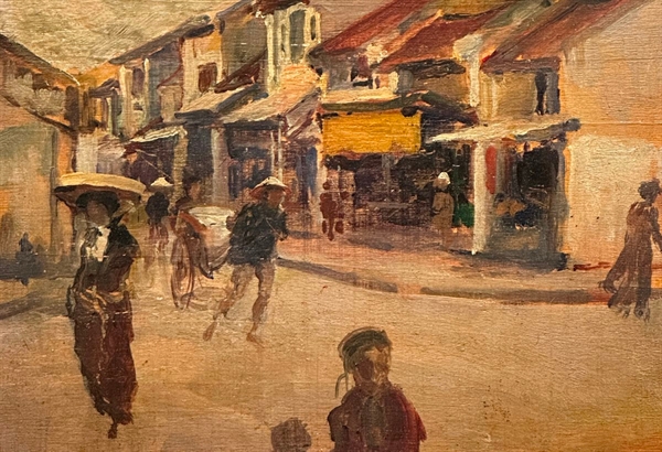 Victor Tardieu, Một góc phố Hà Nội Sơn dầu trên ván, khoảng 1920, 20.5 x 25.5 cm