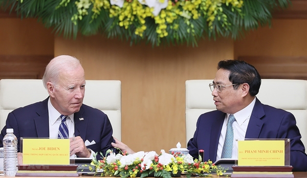 Thủ tướng Phạm Minh Chính và Tổng thống Joe Biden tại Hội nghị cấp cao Việt Nam-Hoa Kỳ về Đổi mới sáng tạo và Đầu tư. Ảnh: TTXVN
