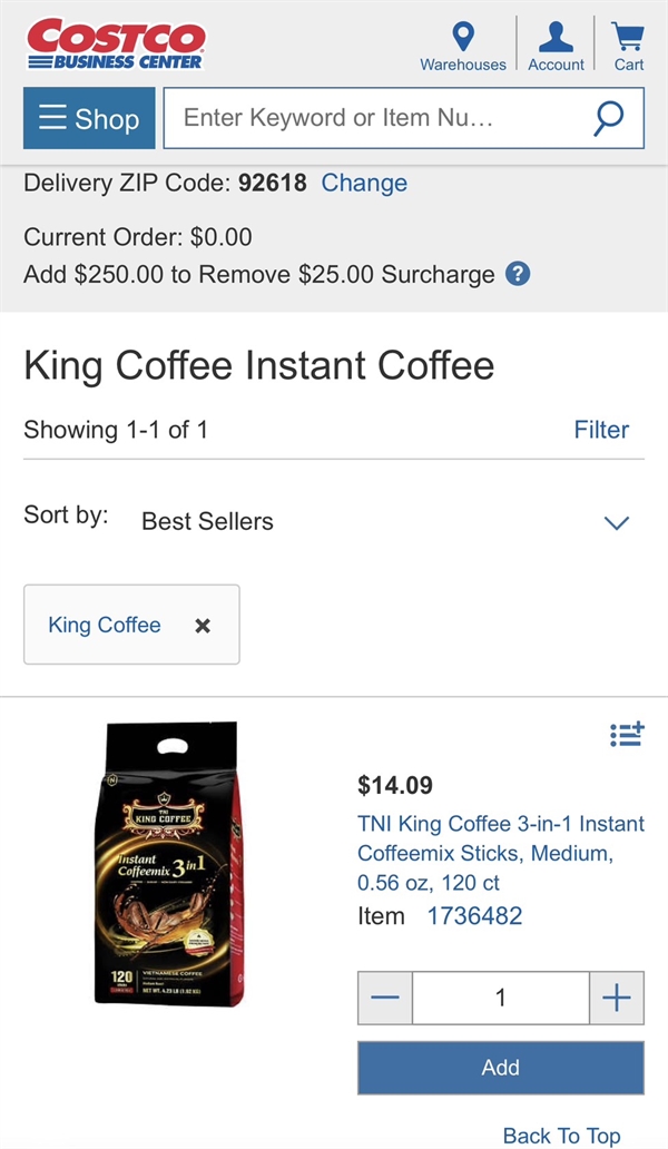 King Coffee 3in1: Ca phe Viet Nam ban chay nhat tai chuoi ban si lon nhat nuoc My Costco