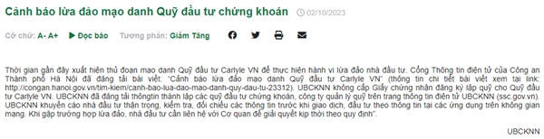 Uy ban Chung khoan Nha nuoc canh bao lua dao mao danh Quy dau tu chung khoan
