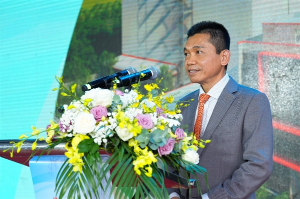 Ông Nguyễn Hoàng Hải, Phó Tổng Giám đốc Công ty Cổ phần Transimex, Giám đốc Công ty Cổ phần Logistics Long An phát biểu tại buổi lễ khánh thành giai đoạn 1 kho lạnh Long An.