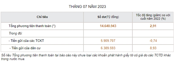 Tại thời điểm cuối tháng 7/2023, 