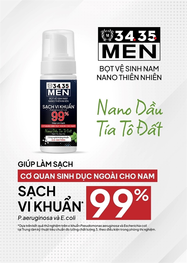 Bot ve sinh nano thien nhien 3435MEN giup sach vi khuan 99%(*)