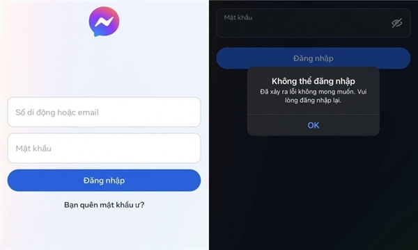 Nhiều người dùng đã hoảng sợ khi không đăng nhập được Facebook và Messenger vào tối ngày 5/3. Ảnh chụp màn hình
