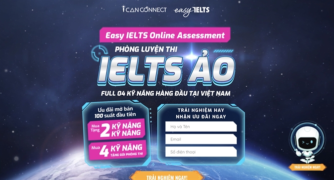 Hệ thống phòng luyện thi IELTS ảo ứng dụng công nghệ AI của thương hiệu ICANCONNECT thuộc Galaxy Education giúp các học viên luyện thi IELTS thử như thi thật