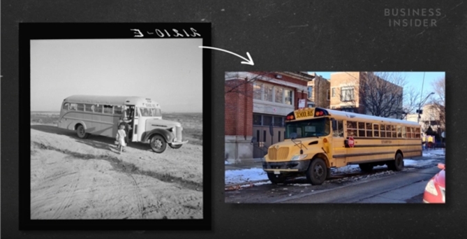 Chiếc xe bus học sinh không có nhiều thay đổi trong 80 năm qua. Ảnh: Business Insider