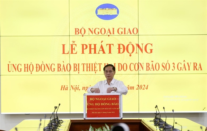 Phó Thủ tướng, Bộ trưởng Bộ Ngoại giao Bùi Thanh Sơn kêu gọi toàn thể cán bộ, công chức, viên chức, người lao động thuộc Bộ ủng hộ ít nhất một ngày lương để hỗ trợ đồng bào