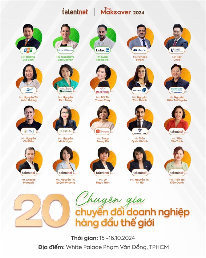 The Makeover 2024 quy tụ 20 chuyên gia chuyển đổi doanh nghiệp hàng đầu thế giới và Việt Nam, cùng thảo luận về chiến lược tăng trưởng xanh.