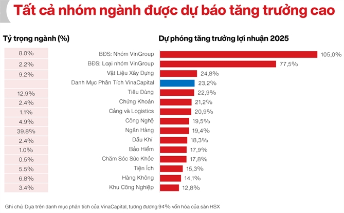 Ngành bất động sản được dự báo tăng trưởng lợi nhuận rất cao. Nguồn: VinaCapital. 