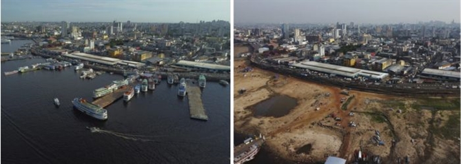 Nhánh sông Rio Negro ở Manaus vào ngày 19/6/2024 so với ngày 25/9/2024