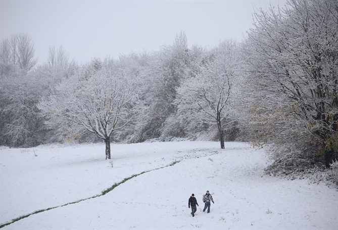 một công viên phủ đầy tuyết ở Newcastle-Under-Lyme, Anh, ngày 19 tháng 11. REUTERS/Phil Noble