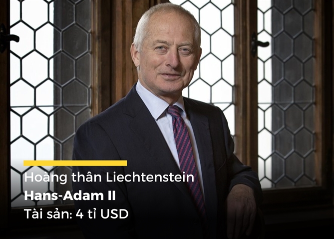 Hans-Adam II, Hoàng thân Liechtenstein, được biết đến khi tham gia các vấn đề chính trị của đất nước. Tài sản của ông chủ yếu đến từ tài sản Hoàng gia Liechtenstein, đầu tư vào ngân hàng, bất động sản và nhiều ngành công nghiệp khác, bao gồm cả ngân hàng tư nhân LGT Group.