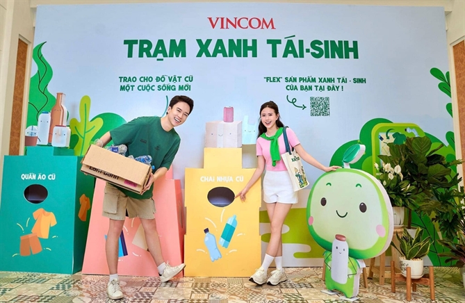 Trạm Xanh Tái – Sinh tại các hệ thống TTTM Vincom Mega Mall toàn quốc. Nguyên liệu sau xử lý được Vincom sử dụng tổ chức chuỗi các workshop tái chế vào thứ 7, chủ nhật hàng tuần. Nguồn:Vincom