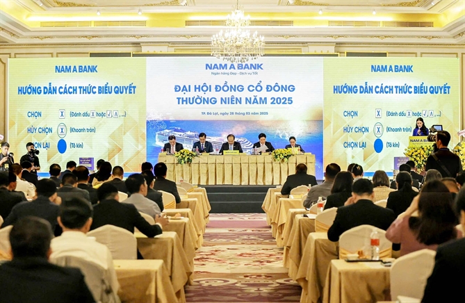 Toàn cảnh ĐHĐCĐ thường niên Nam A Bank 2025.