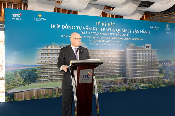 Ông David Cumming, Tổng Quản lý Vùng Việt Nam, Campuchia và Myanmar - Tập đoàn Ascott phát biểu tại sự kiện
